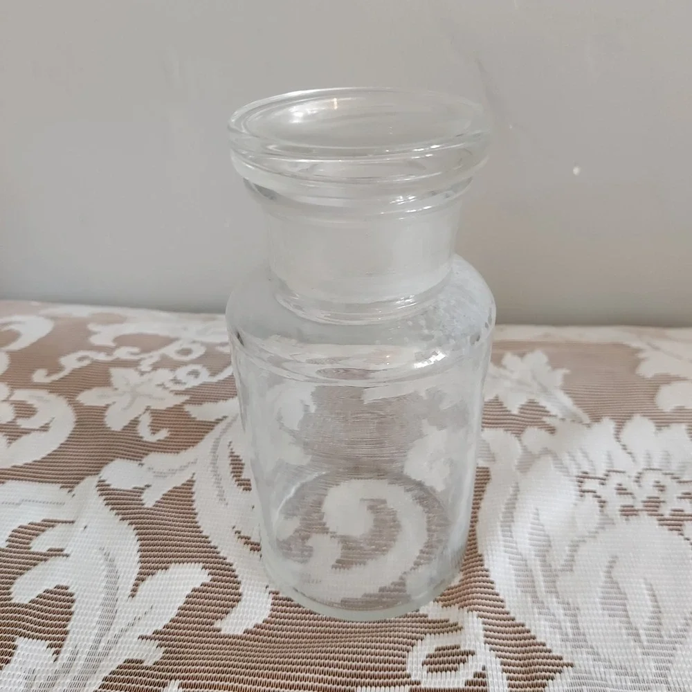 Vintage Clear Glass Apothecary Jar with Ground Glass Stopper 5.5x2.75 Lab Bottle